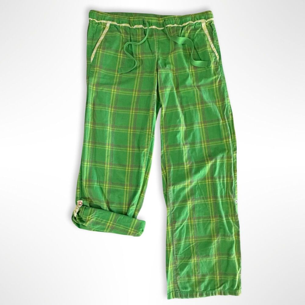 Y2K Old Navy, Green Plaid Lounge Pants, S Loose Fit Preppy Rolled Cuff